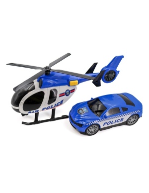 HELICOPTERO + COCHE POLICIA LUZ-SONIDO HEROES DE CIUDAD 1:14